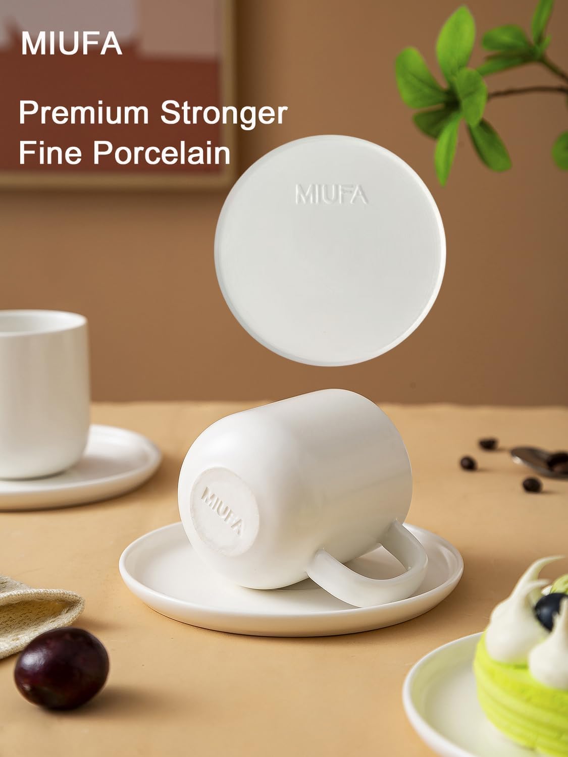 Set of 4 Espresso Cups And Saucers In Stronger Porcelain 3.5oz,Mini Coffee Mugs Demitasse Cups