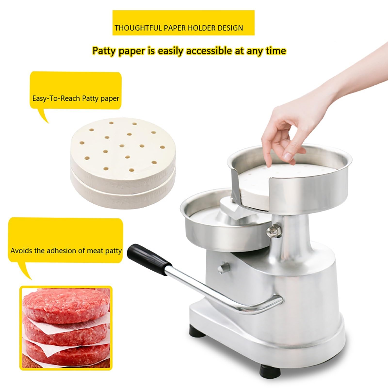Commercial Burger Patty Maker, Manual Cookie Presses, Hamburger Press with 500 Pcs Patty Papers, Burger Forming Machine for Restaurant Kitchens, Food Processing Places(10cm)