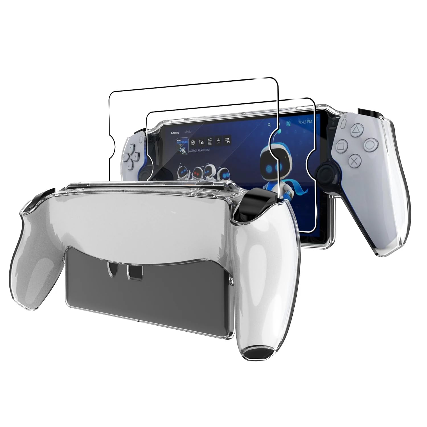 Etui ochronne do Sony Playstation Portal, miękki silikon TPU, antypoślizgowe, przezroczyste, 2 sztuki folia ochronna