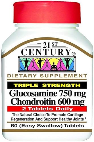 21st Century Glucosamina 750 mg y condroitina 600 mg - Triple fuerza - 60 tabletas, paquete de 2