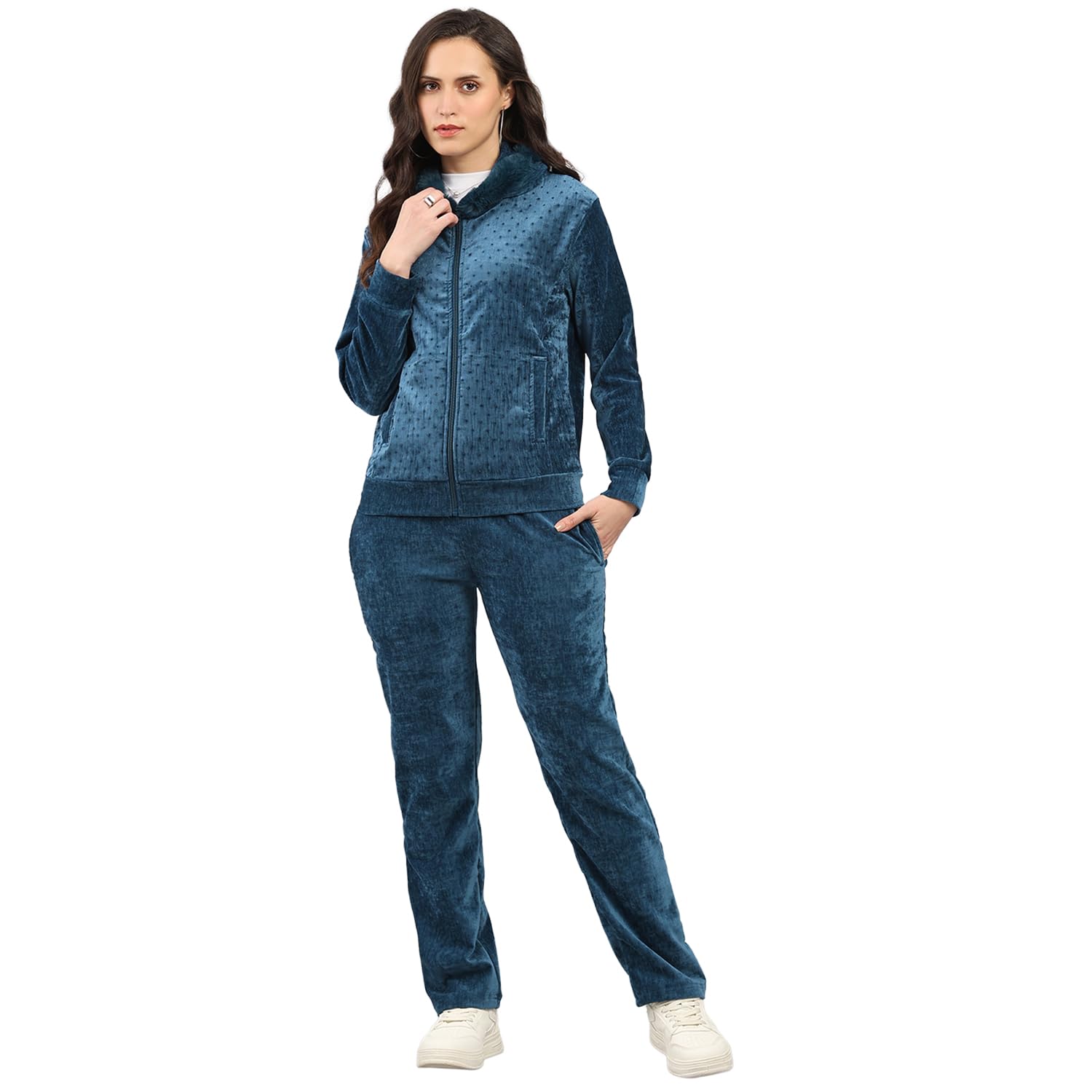 monte carlo Women's Regular Fit Polka Dot Hooded Full Sleeve Tracksuit| Sportswear Set with Jacket and Lower | Comfortable Activewear for Gym Running & Training (Pack Of 1)-picture-39