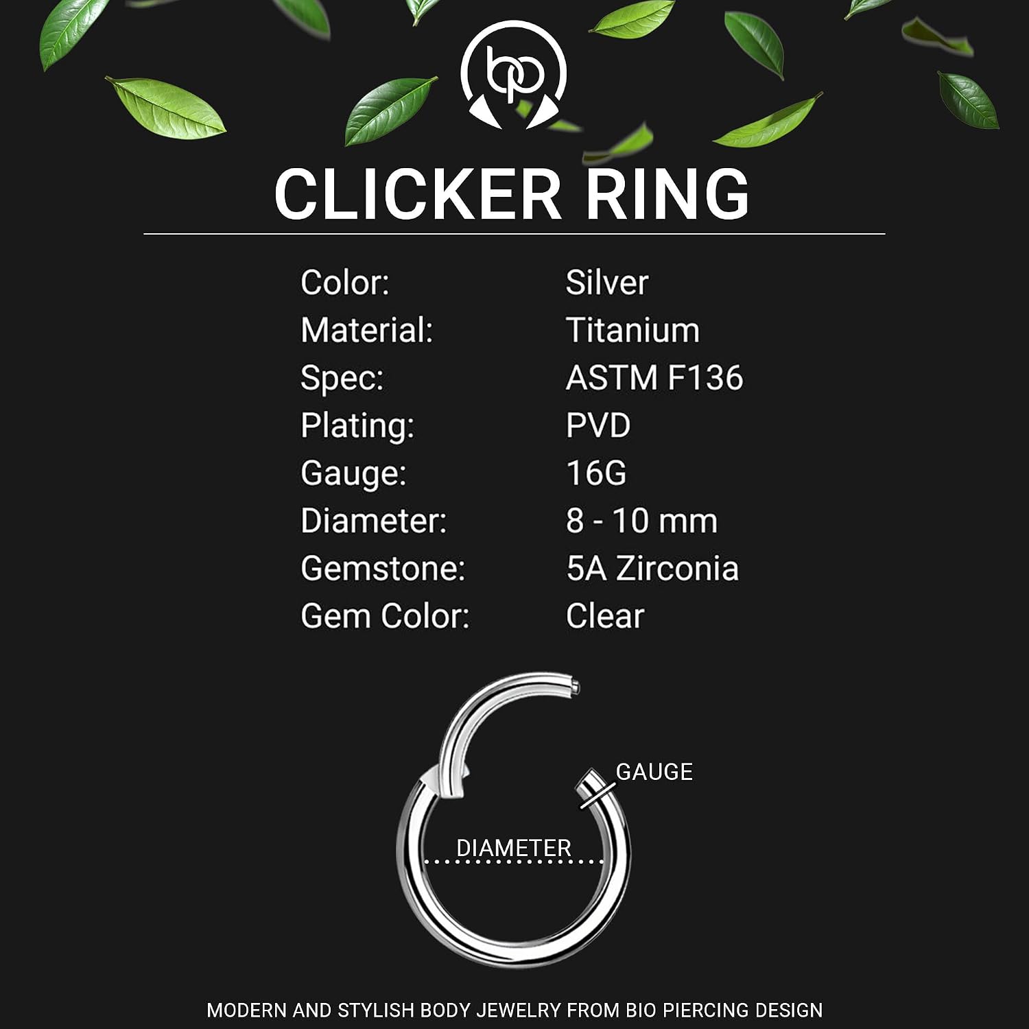 Titanium Clicker Ring with Beads Ornament and CZ, Nose Hoop Septum Earring Piercing Jewelry Daith Clicker Septum Ring