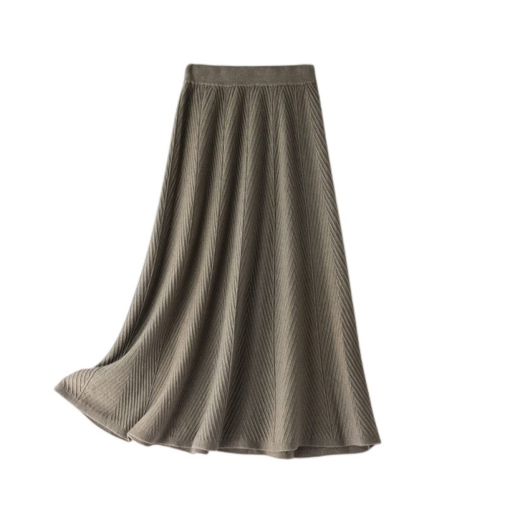 Damen Strickrock,Damen Maxirock Olivgrün Elastisch Hohe Taille Gestrickte Textur Regenschirmrock Vintage Schlanke A-Linie Swing Geraffte Herbst Lange Röcke Für Mädchen Damen,M