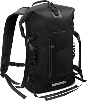 Waterproof Backpack 35L Rolltop with Padded Carry Strap, black