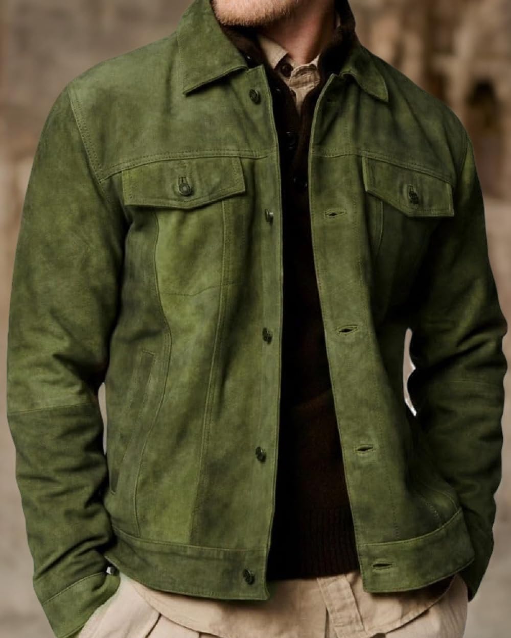 Premium Vintage Trucker Suede Leather Jacket Men Genuine Lambskin Men Leather Jackets Shirt Collar Jackets For Mens