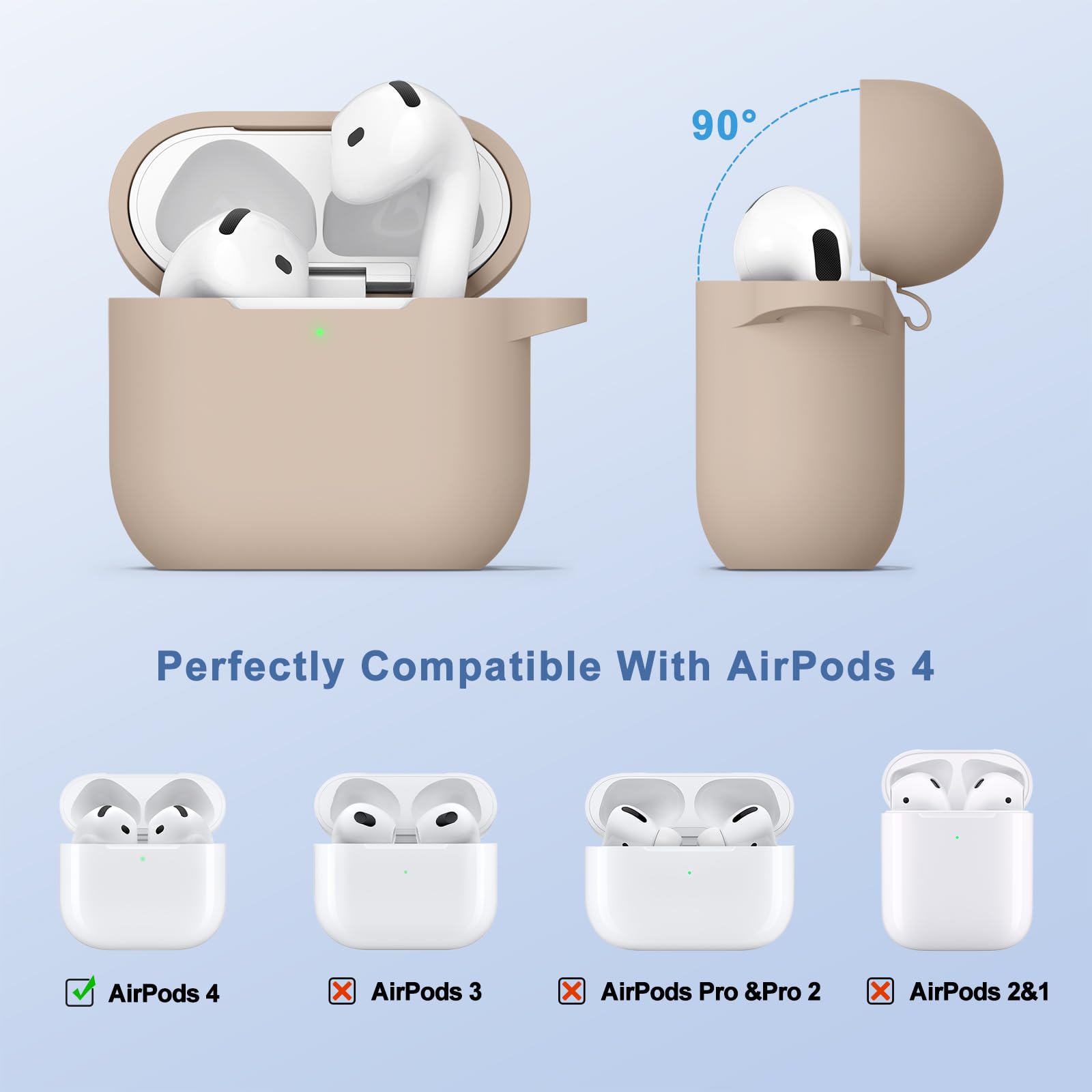 Etui ochronne z silikonu na AirPods 4 (2024), z pędzelkiem do czyszczenia, haczykiem i sznureczkiem, o grubości 2 mm, odporne na uderzenia i zarysowania, zestaw 4 w 1, akcesoria