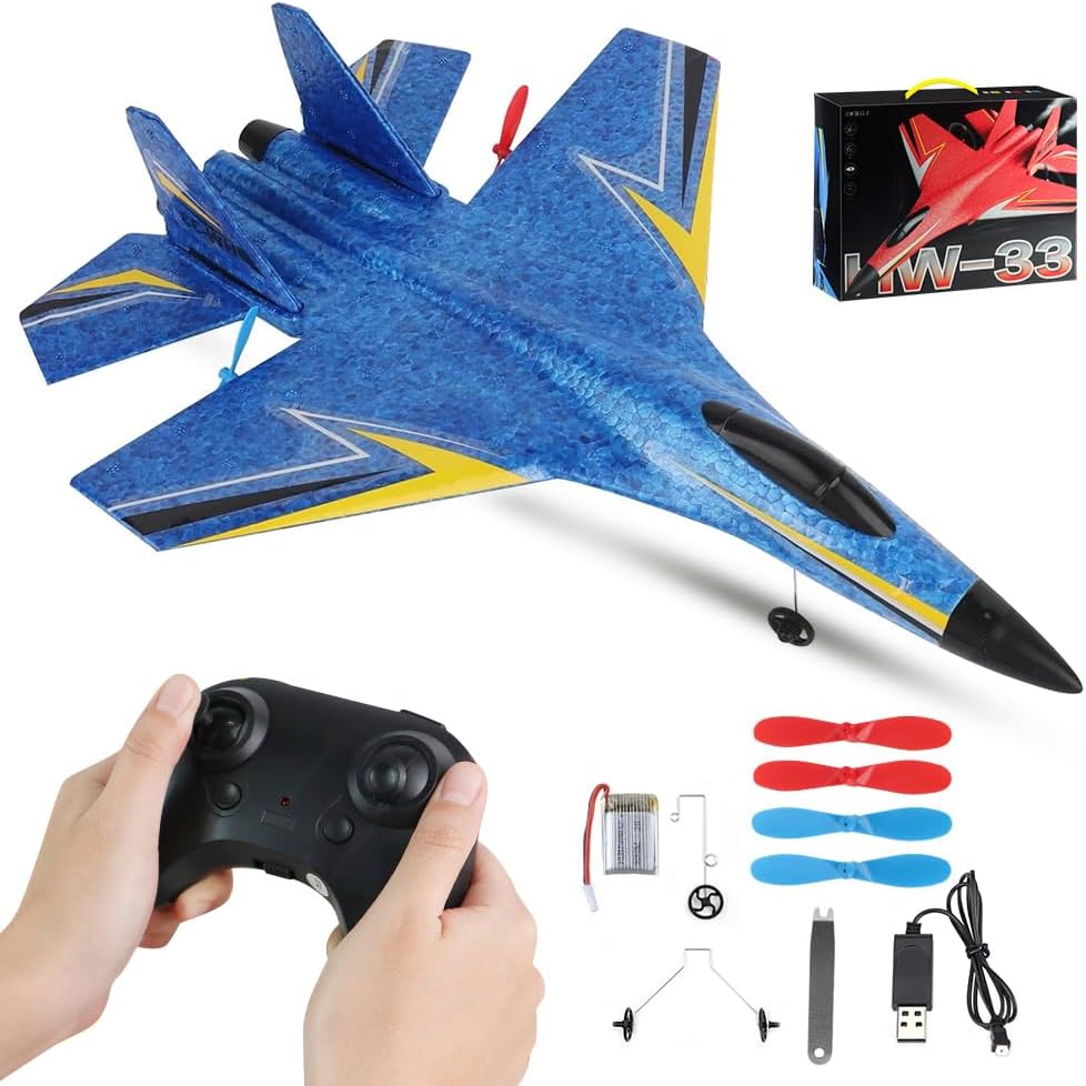 F-22 RC Airplane 2.4 GHz 2 Channel Aeroplanes Remote Controlled with Gyro System Foam Remote Controlled Plane Remote Controlled Aircraft RC Aircraft for Beginners Children Adults Blue