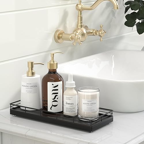 Miniatura 2 de Focusonit Bandeja de baño de roble para mostrador, bandeja de tocador de madera de 11 pulgadas para vela de perfume, organizador de encimera para