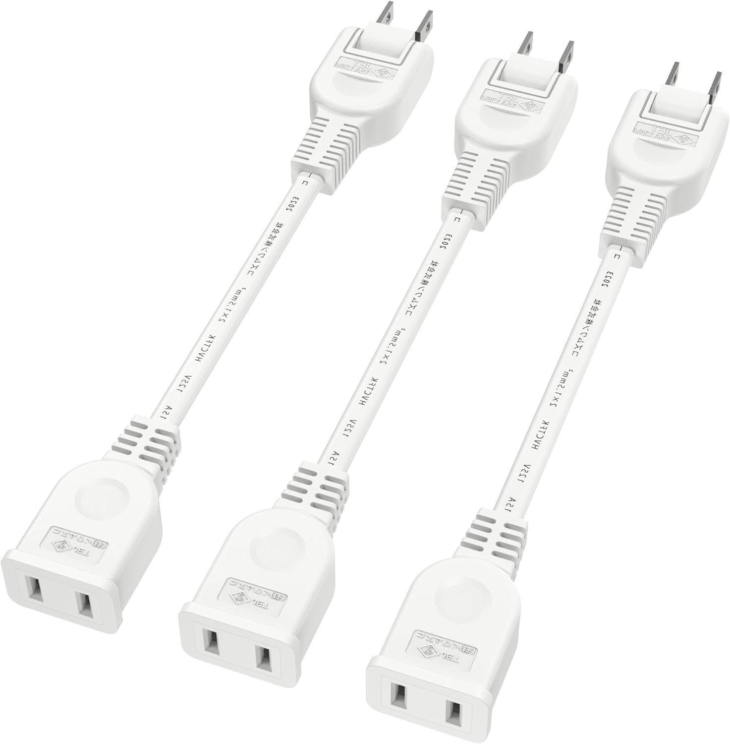 家電用電源コード 電源延長コード 2ピンプラグ接続可能 ACアダプタ用電源延長コード 延長ケーブル 短い ‎オス-メス 電源タップ トラッキング火災予防 絶縁キャップ付き 配線しやすい 180°スイングプラグ 1個口 OAタップ 電源コード (3本入り, ホワイト, 10cm)