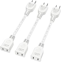 家電用電源コード 電源延長コード 2ピンプラグ接続可能 ACアダプタ用電源延長コード 延長ケーブル 短い ‎オス-メス 電源タップ トラッキング火災予防 絶縁キャップ付き 配線しやすい 180°スイングプラグ 1個口 OAタップ 電源コード (3本入り, ホワイト, 10cm)