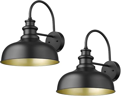 Bestshared Lámpara de granero de cuello de cisne de 14 pulgadas, lámpara de montaje en pared exterior para montaje en pared exterior (2 unidades,