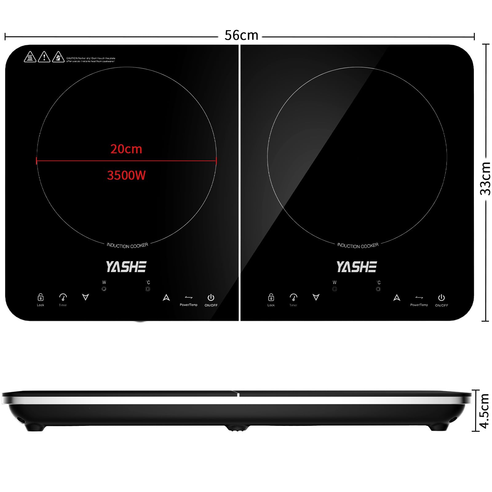 YASHE Placa de Inducción Doble Portátil 3500W – Cocina Eléctrica de Sobremesa con Control Táctil, Diseño Ultra Slim, 10 Niveles de Temperatura y Temporizador de 180 Min – Ideal para Camping, Caravanas