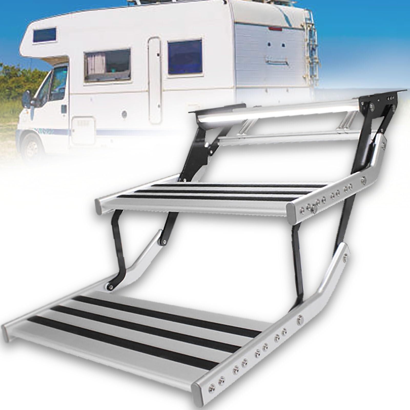 Escalones eléctricos para autocaravana con plataforma de 1 escalón y 2 escalones, remolque de viaje de 12 V, portátil, antideslizante, escalones para caravana (segundo piso eléctrico)