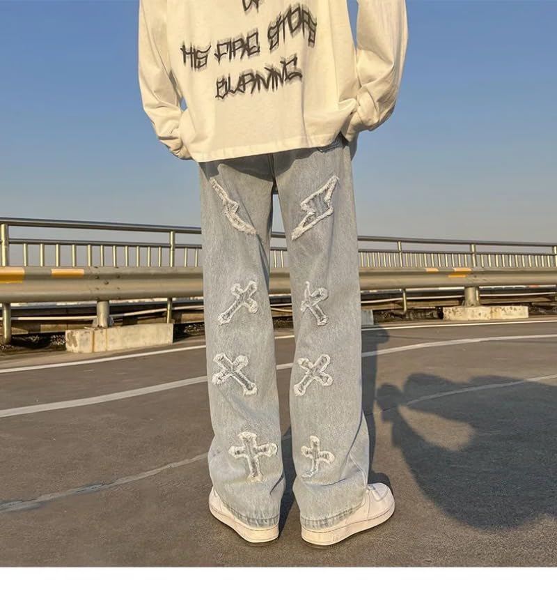 Hip Hop Streetwear Y2k Mens Pants High Street Jeans Baggy Loose Straight Casual Pants Male Cross Patch Trousers4
