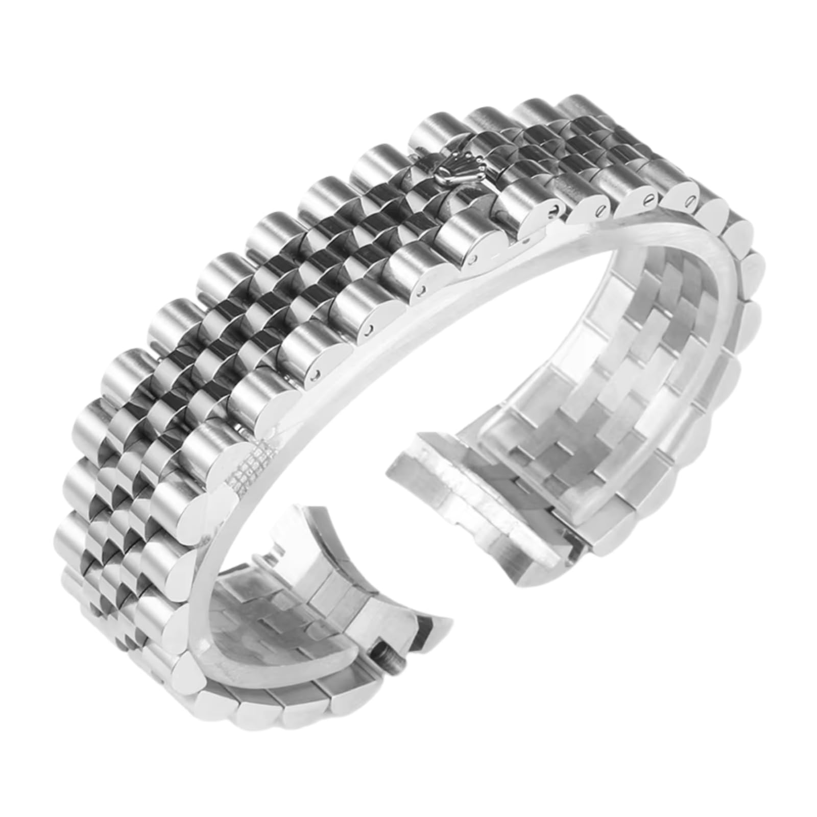 Cinturino Ricambio Orologio Maglie Semicilindriche Piene Fibbia Scomparsa Estremità Curve Donna Uomo - Argento 21MM