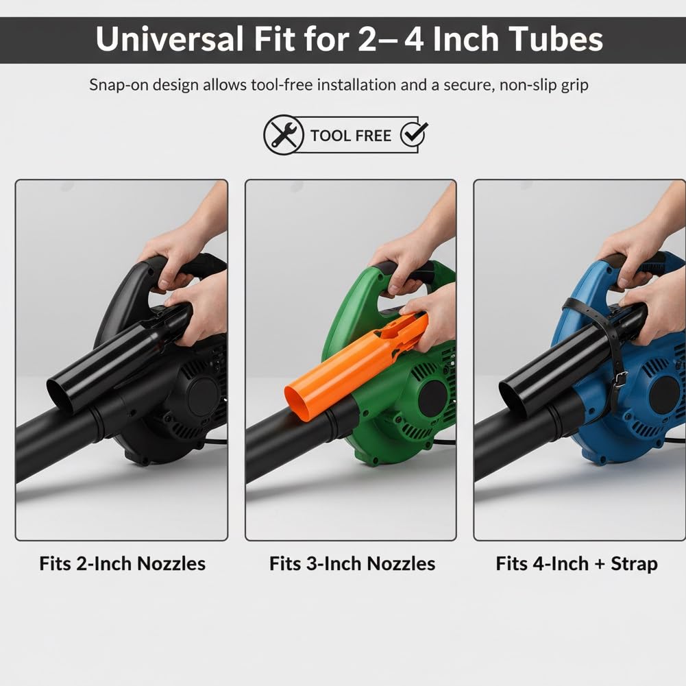 Soplador de aire para soplador de hojas, accesorio de boquilla universal, acelerador de flujo de aire de alta velocidad para tubos de 2 a 4 pulgadas, extensión turbo de plástico que aumenta la