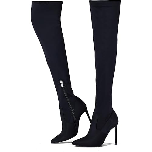 Elisabet Tang Thigh High Boots Over the Knee Boots for Women,Sexy 4.3 inch Stilettos High Heels Boots Stretch Suede Long Pointed Toe Shoes