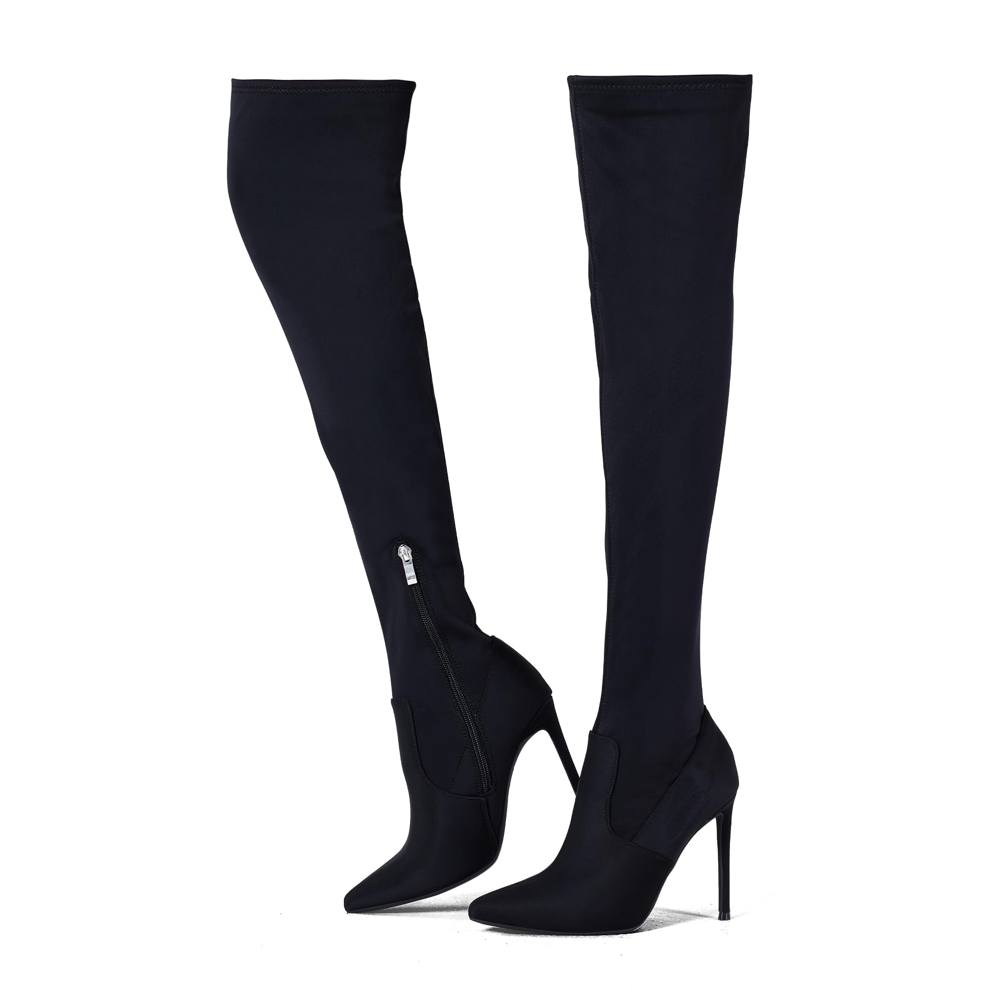 Elisabet Tang Thigh High Boots Over the Knee Boots for Women,Sexy 4.3 inch Stilettos High Heels Boots Stretch Suede Long Pointed Toe Shoes