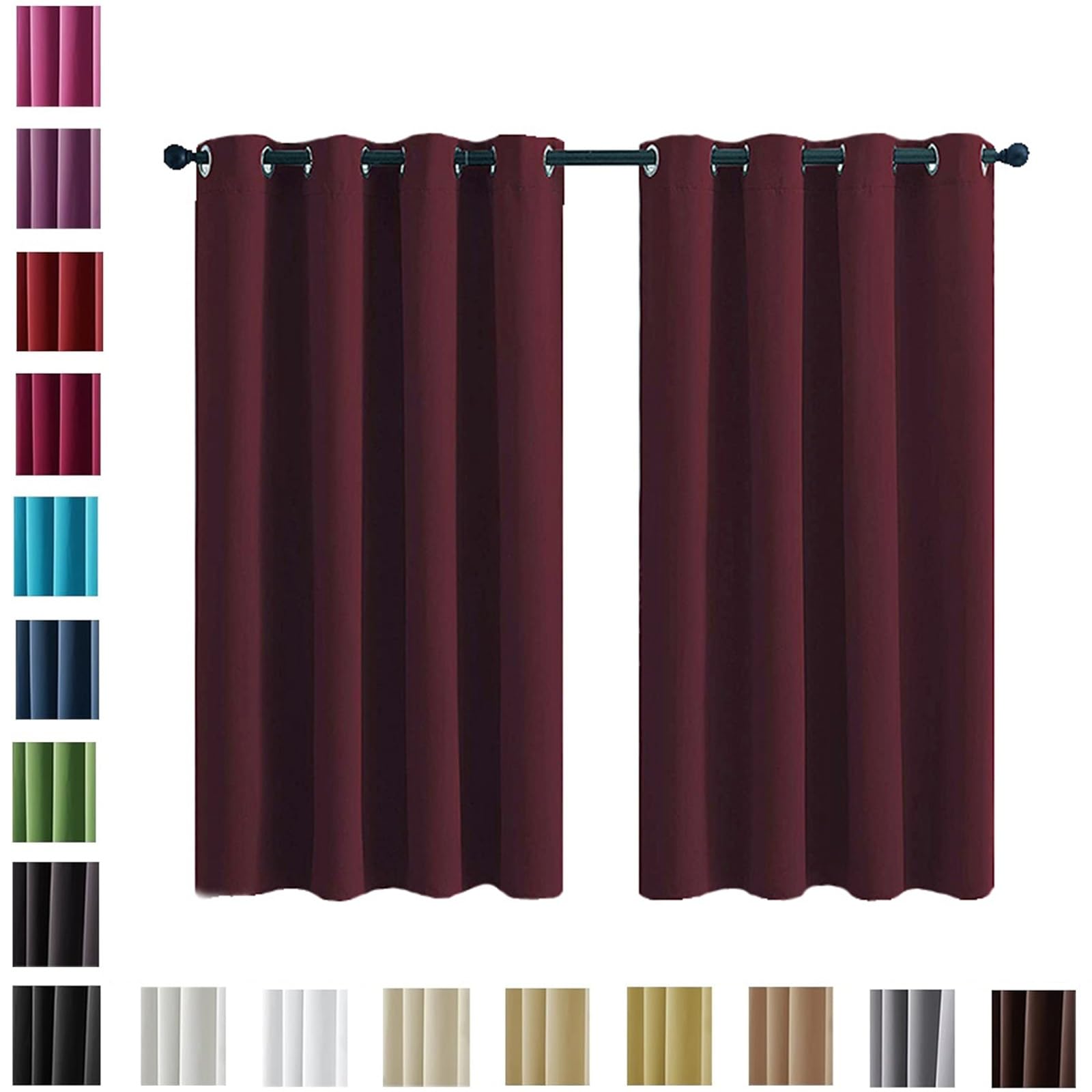 Ösenvorhang 2Er Set Verdunklungsvorhänge 100 x 60 cm Sonnenschutz Schalldämmung, Schrankvorhänge für Küche, Badezimmervorhänge, mit Raffhalter für Wohnzimmer Kinderzimmer, Weinrot