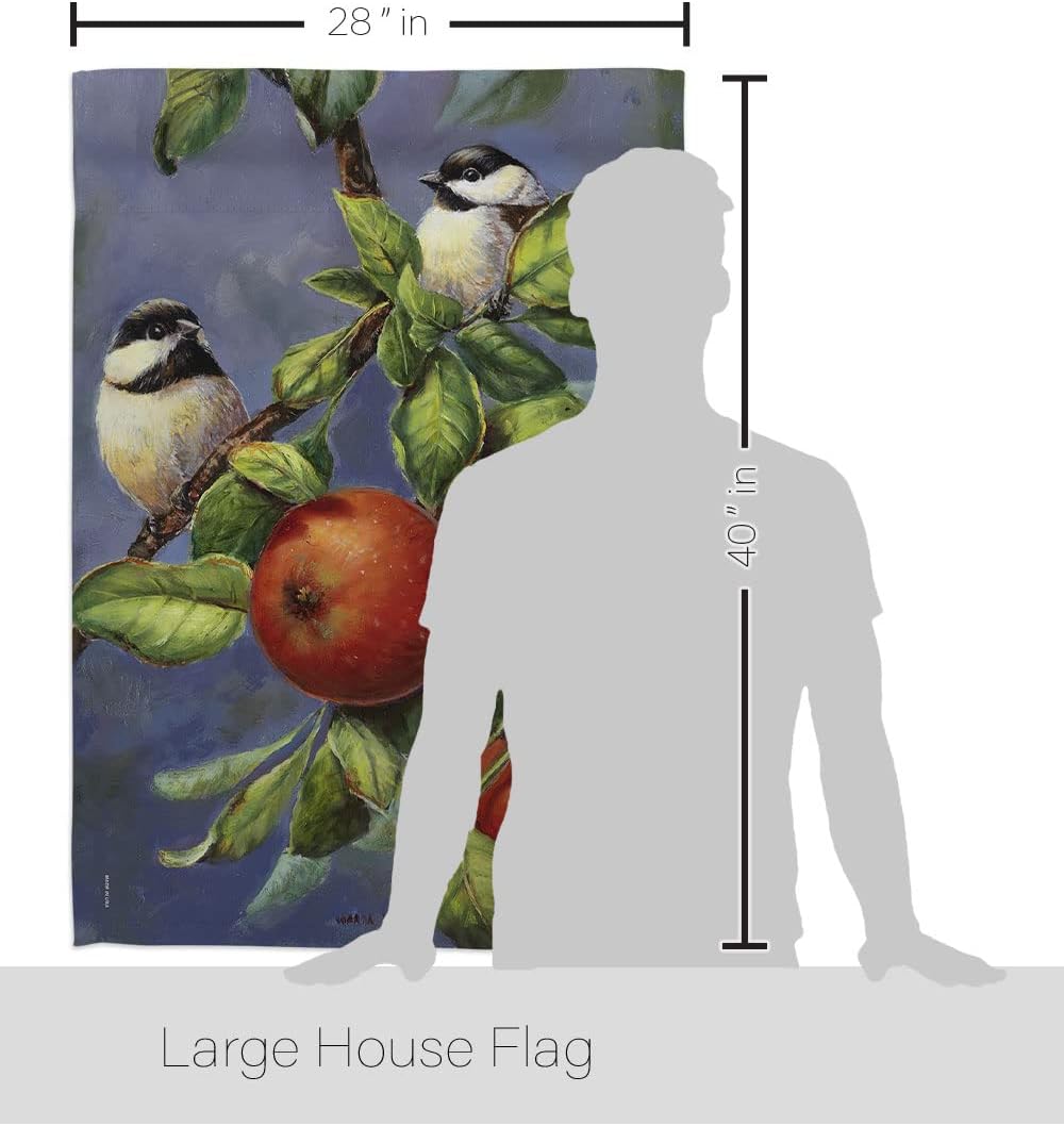 Breeze Decor - Chickadees & Apples Garden Friends - Everyday Impressions Decorative Vertical House Flag 28" x 40" Printed in USA