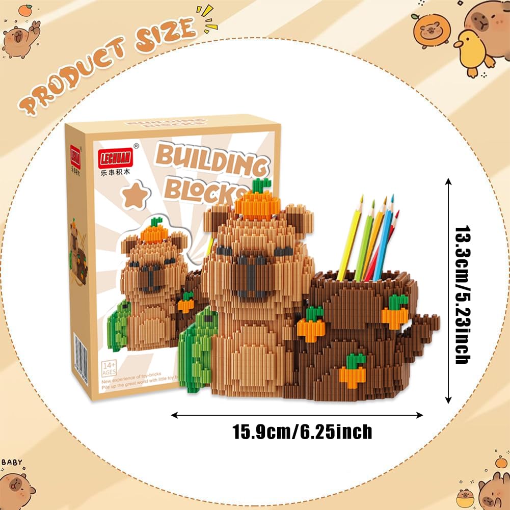 Capybara Building Blocks Pen Holder, Desk Organiser With Cute Persimmon Capybara Shape - Image 2