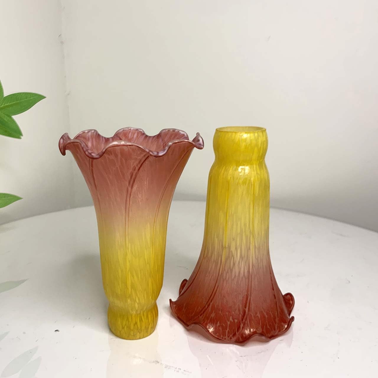 Bieye Lily Flower Blown Glass Lampshade (Yellow Light Red, Large I.D. 1.26" x O.D. 1.5") - Image 4