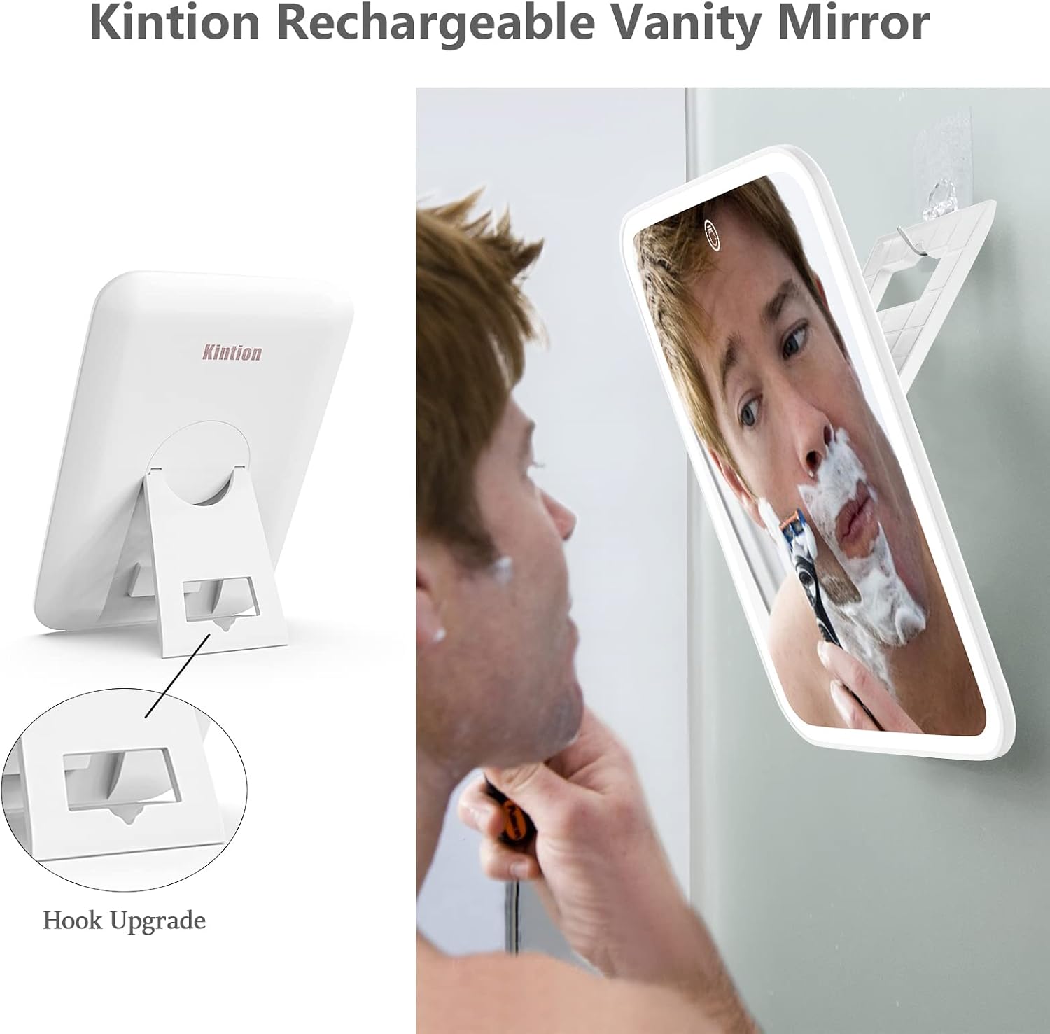 Kintion Lighted Makeup Mirror, Portable USB Rechargeable Vanity Mirror with Lights, 360° Swivel Placement, Touch Screen Brightness Adjustable