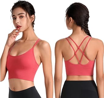 ZOER Womens Cross Back Sports Bra,Strappy Padded Criss Cross Cropped Bra for Yoga Fitness Running Workout Low Impact