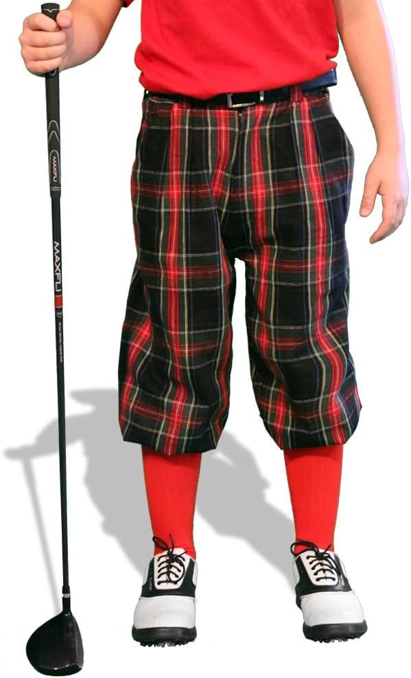 Golf Knickers Plaid Par 5' Youth Black Stewart Cotton/Ramie