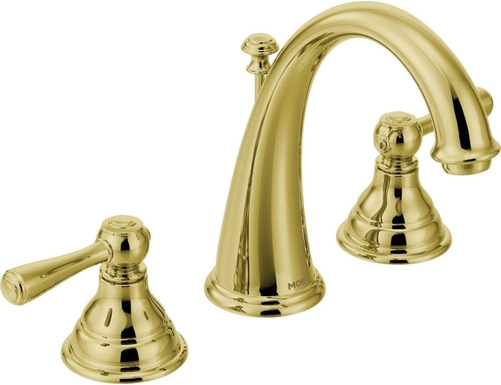 Moen T6125P Kingsley Two-Handle High-Arc Widespread Bathroom Faucet, Valve Required, Polished Brass