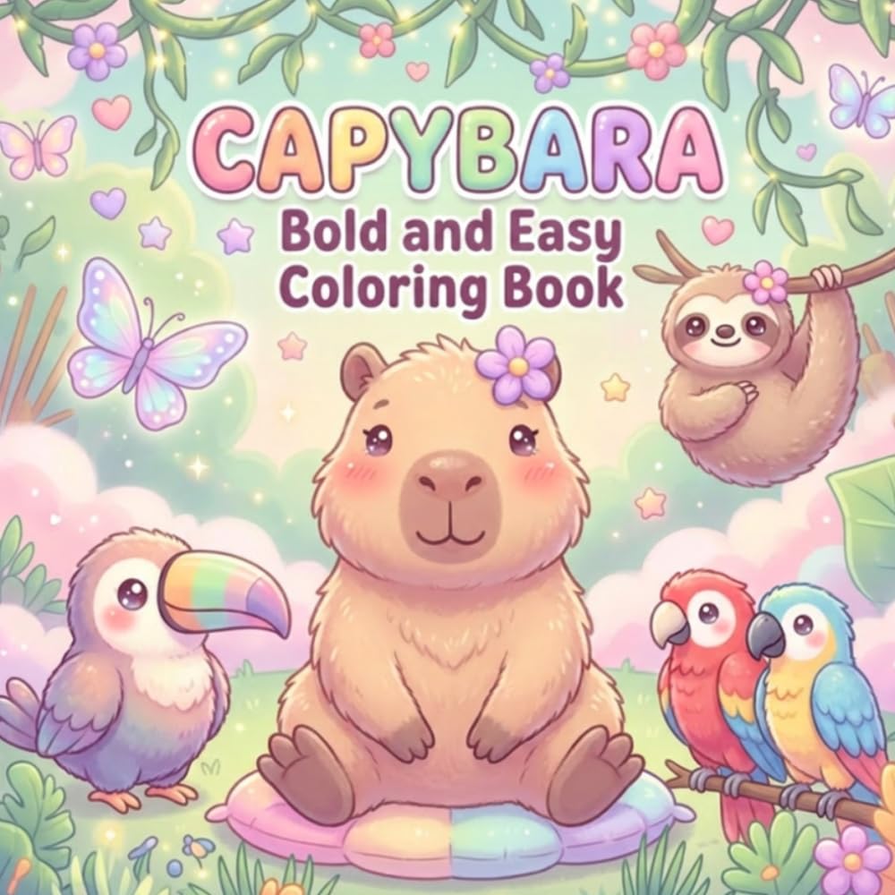 Capybara Bold and Easy Coloring Book: 50 Cute and Simple Capybara Designs for Relaxation and Stress Relief: for Teens and Adults Featuring Adorable Capybaras, Cozy Scenes and Cute Animals
