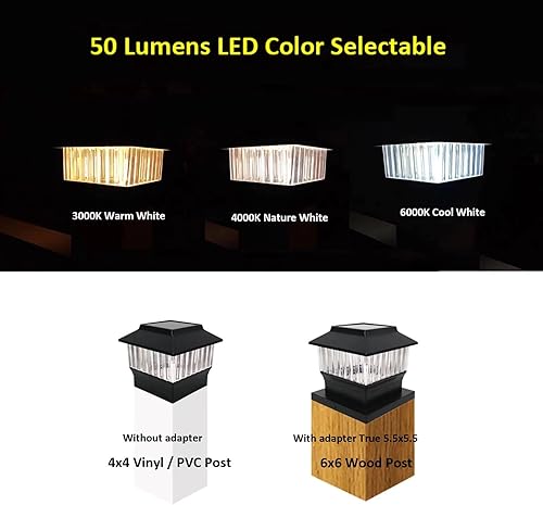 Miniatura 3 de Luces solares de 50 lúmenes para postes de 4 x 4 pulgadas y 5.5 x 5.5 pulgadas, tres LED de color seleccionables, filamento LED de alto brillo para