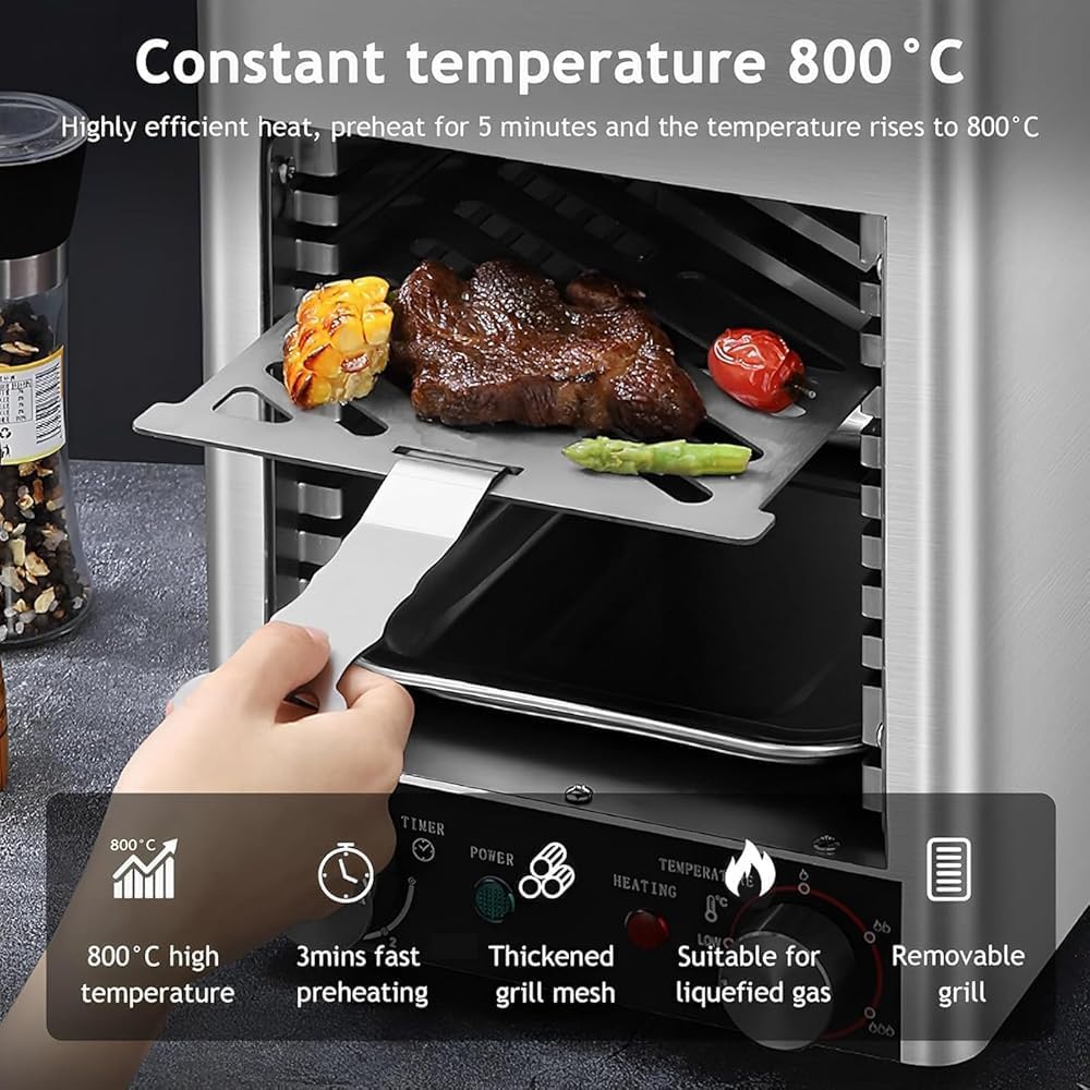 Commercial Indoor Broiler | 1700W 4/10-Layer Grill Oven | 10-Min Timing & 800℃ Temperature Control | Steak Oven with Trays, Grills & Handles | 10-Tier Commercial Electric Oven