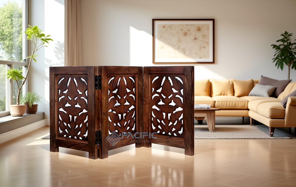 PACIFIC ART & CRAFTS, Wooden Room Partition for Living Rooms/Wood Screens Separator & Room Divider Panels for Living Room/Bedroom/Office/Restaurants Pooja Room Divider (Brown 72X60) (1, Rectangular5)