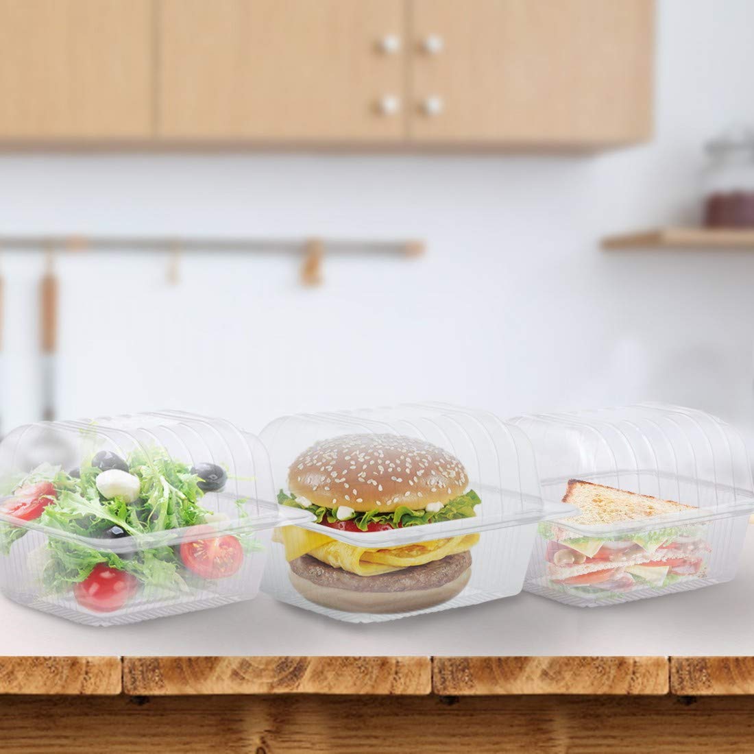 Holotap Clear Plastic Hinged Container 70 PCS, 5.5" Length x 4.8" Width x 3.7" Depth, Disposable Clamshell Food Containers for Salads, Hamburger, Cake… (Square)
