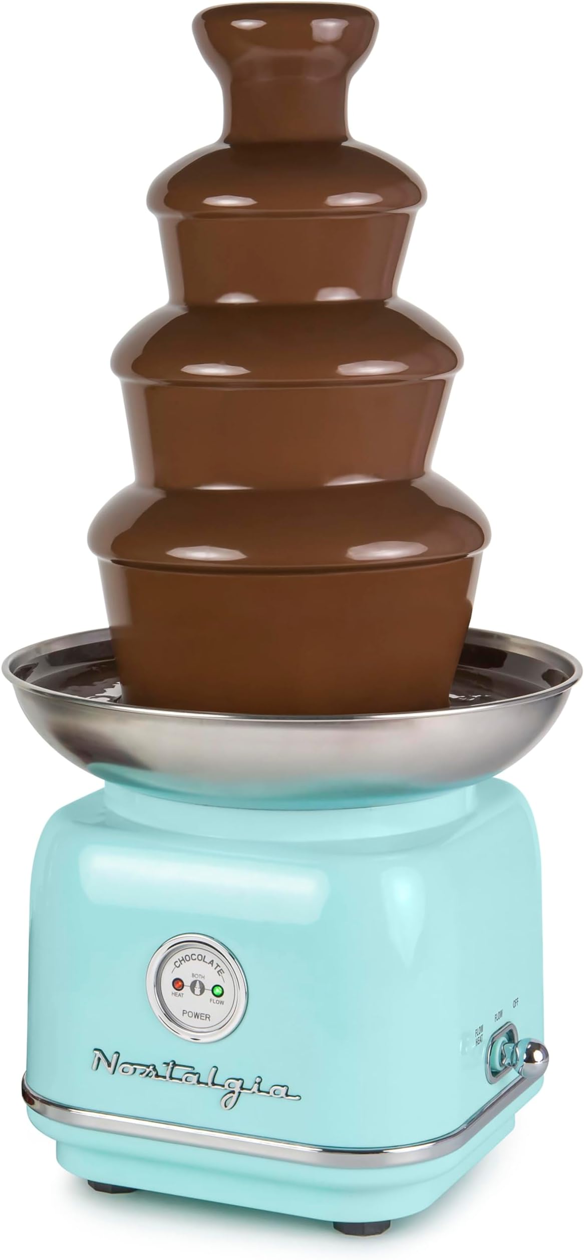4 Tier Electric Chocolate Fondue Fountain Machine for Parties - Melts Cheese, Queso, Candy, and Liqueur - Dip Strawberries, Apple Wedges, Vegetables, and More - 32-Ounce - Aqua