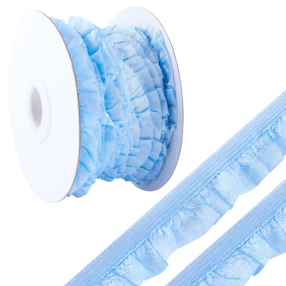 GORGECRAFT 10 Yards Ruffled Elastic Sky Blue Tulle Trim Fabric