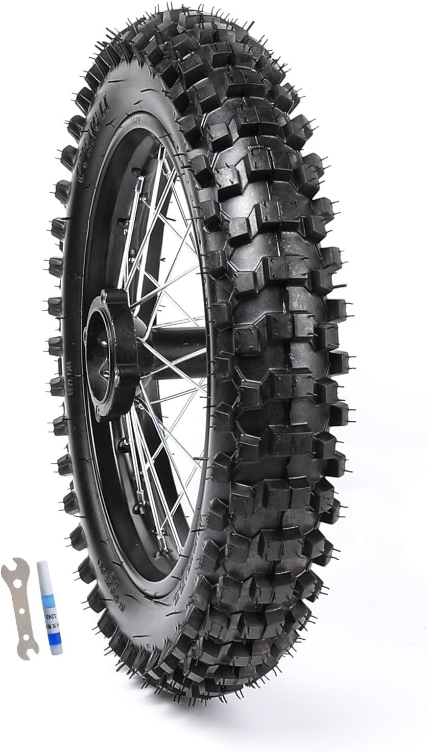 90/100-14 Rear Dirt Bike Wheel Tire & Rim with Inner Tube and 15mm Bearing for 110cc-160cc Pit Bikes, Off-Road Motorcycle, Apollo, SSR, KLX, Coolster 125-160cc