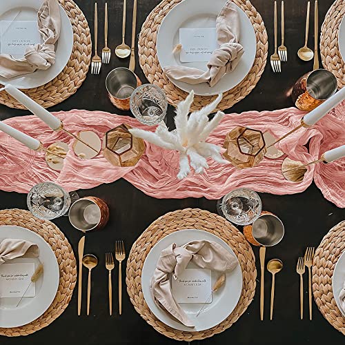 Sgaofiee 10Ft Champagne Powder Cheesecloth Table Runner,35X120 Inches Boho Table Runner,Rustic Sheer Table Decor For Romantic Bridal Shower, Baby Shower, Birthday Party Cake Table(Champagne Powder) #TOP5