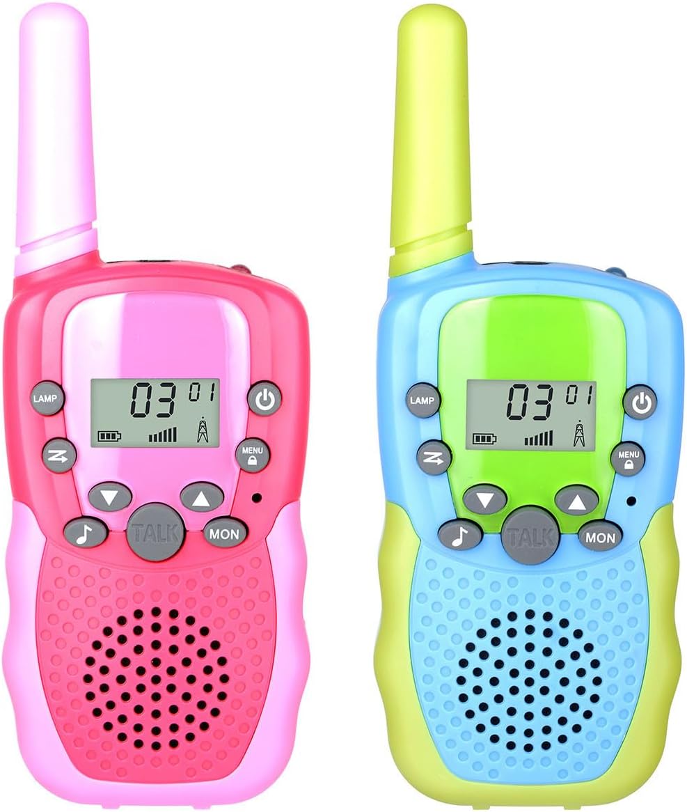Walkie Talkies for Kids 22 Channels 2 Way Radio Toy Long Range for 3-12 Year Old Boys Girls with Backlit LCD Flashlight Outside Camping Hiking Christmas Birthday Gifts Toys (2 Pack Pinkred Bluegreen)