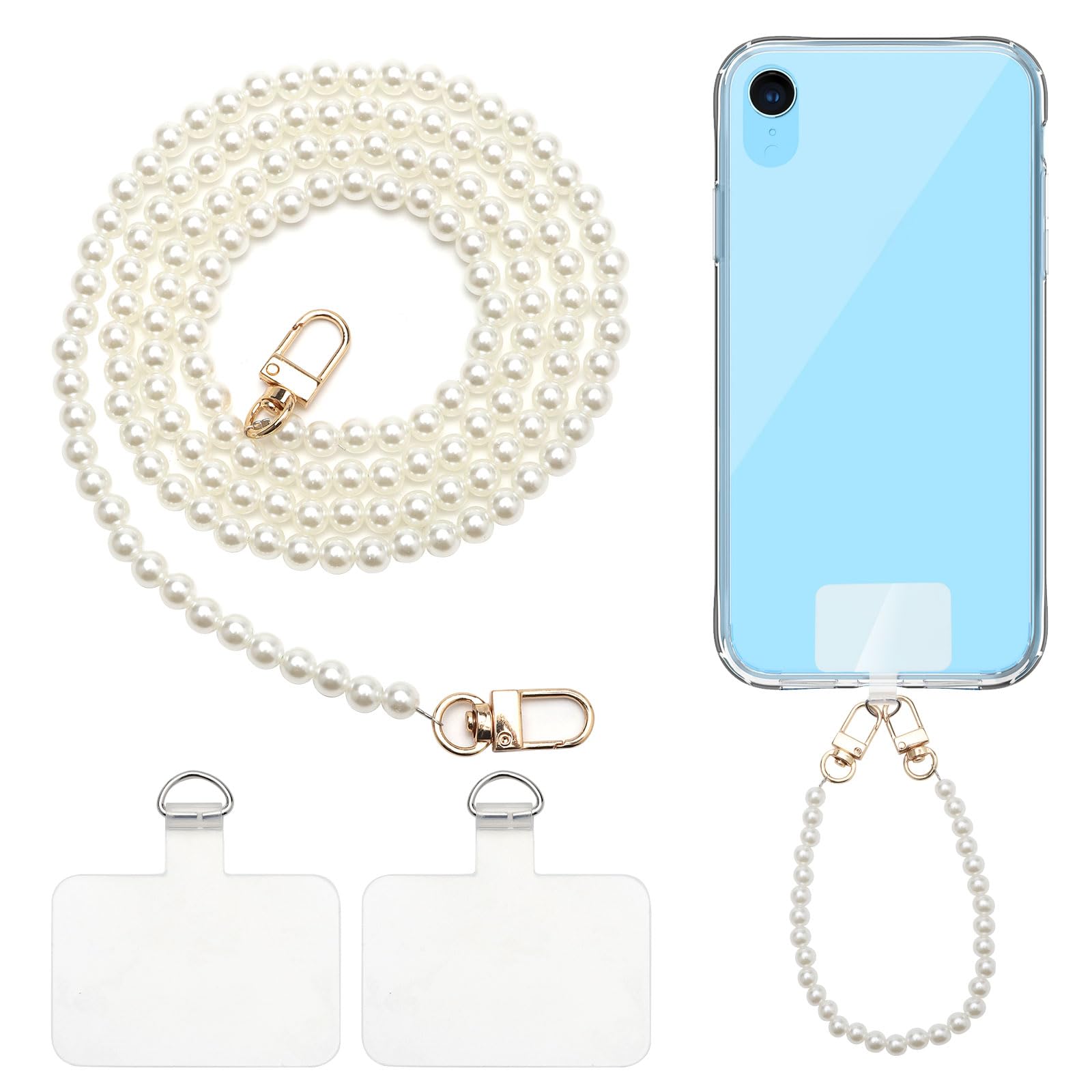 Set 2 Catene Per Cellulare Con Perle Floreali – Rosa E Blu, Lunghe, Per Smartphone E Borse