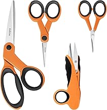 Fabric Scissors, Scissors Set with Sharp Stainless Steel Blade and Soft Handles, Including Sewing Scissors, Craft Scissors, Thread Snipers and Embroidery Scissors, 4PCs, Orange/Black