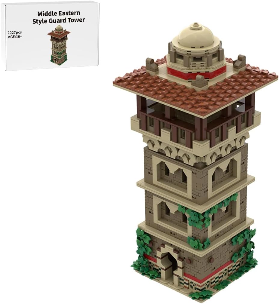 Medieval The Middle East Village Modular Building Blocks Set, MOC-213448 Medieval MOC Middle Eastern Style Guard Tower Building Blocks Set, Four-Story Guard Tower(2027PCS)