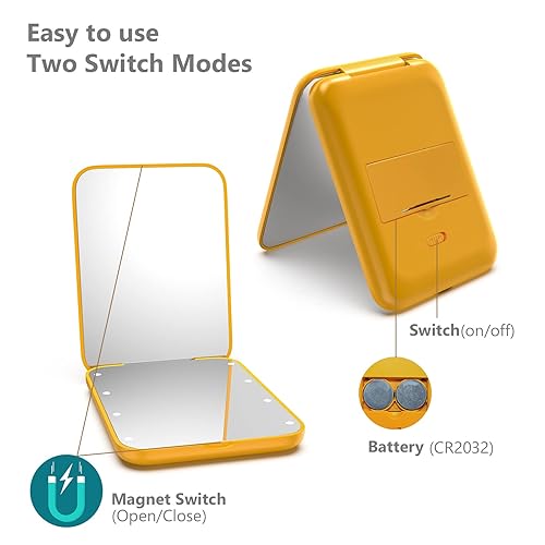 Miniatura 57 de Kintion - Espejo de bolsillo, 1X/3X de aumento, con LED, espejo de maquillaje compacto para viaje con luz, pequeño espejo iluminado de 2 lados, Cian