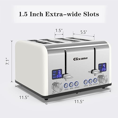 Miniatura 7 de Tostadora de 4 rebanadas, tostadora de bagel de acero inoxidable con temporizador LCD, ranuras extra anchas, pantalla doble, bandeja de extracción