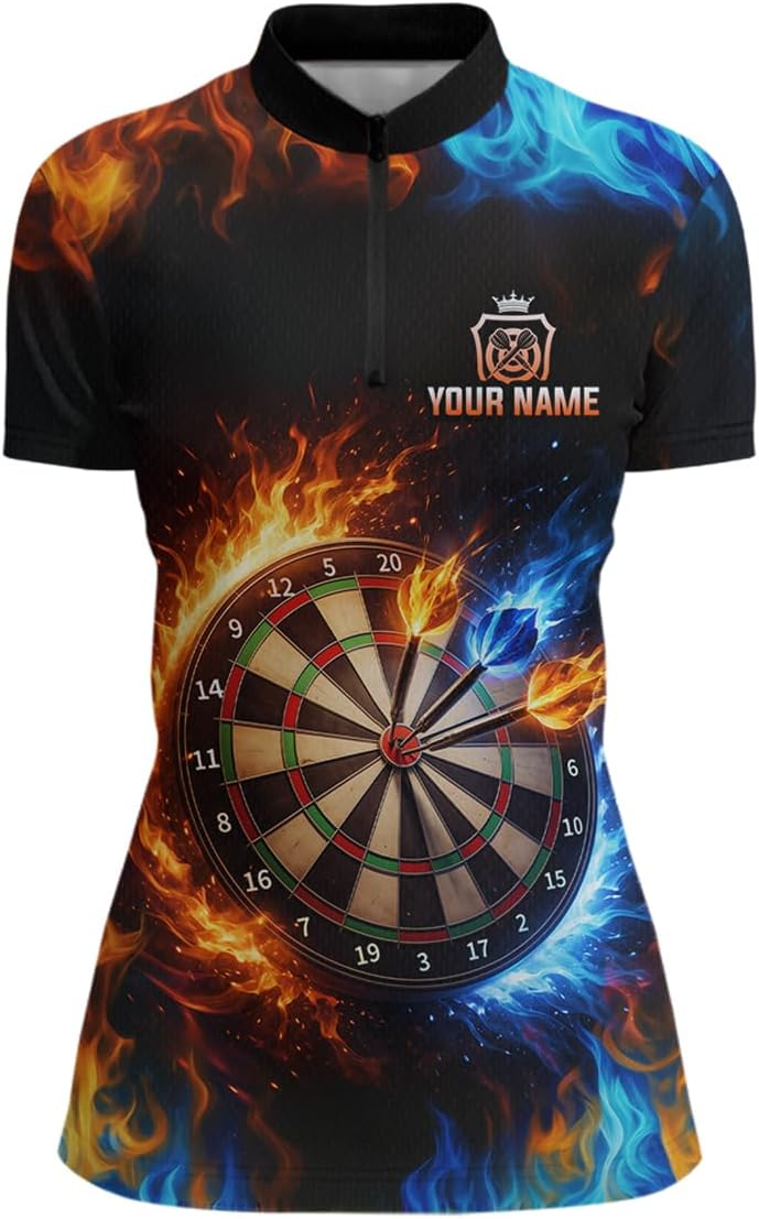 Custom Flaming Dart Shirt for Men Women Dart Shirts Team Dart Jersey Personalized Dartboard Shirt Polo & Quarter-Zip Shirt
