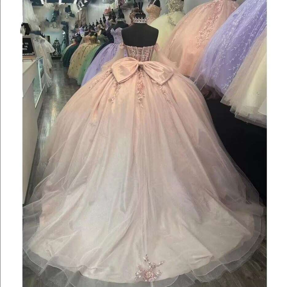 Illusion Long Sleeve Off The Shoulder Prom Quinceanera Dresses Sheer Bodice Diamonds Sweet 16 Dress Bow 20253