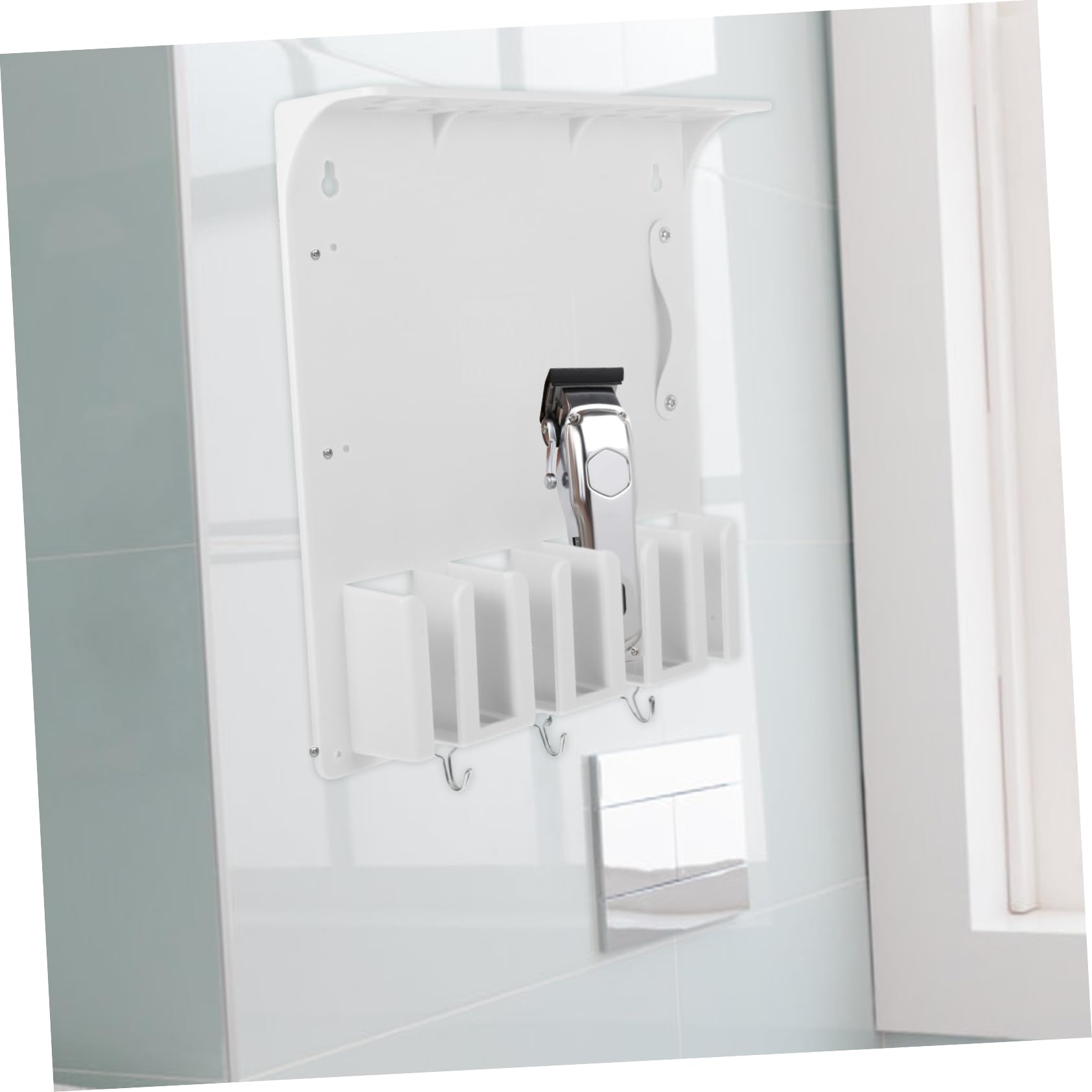 Organizador de Barbería en Plástico Blanco para Cortapelos Estante de Almacenamiento Funcional Soporte de Pared para Cepillos y Tijeras en Salones y Espacios de Trabajo