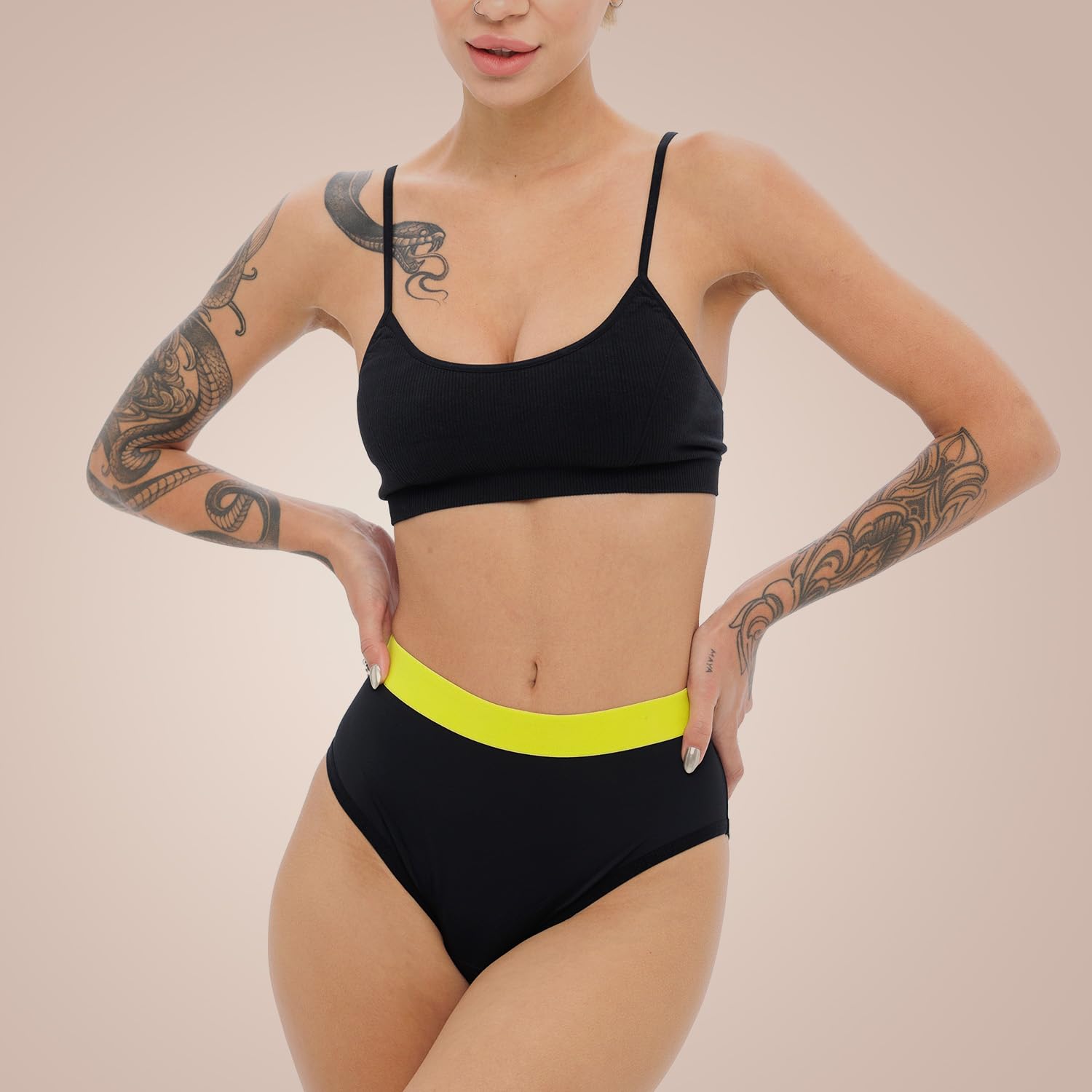 Weekiss High Waist Lemon Bragas menstruales, Bikini Menstrual, Calzones menstruales, Bbraguita Menstrual, Negro