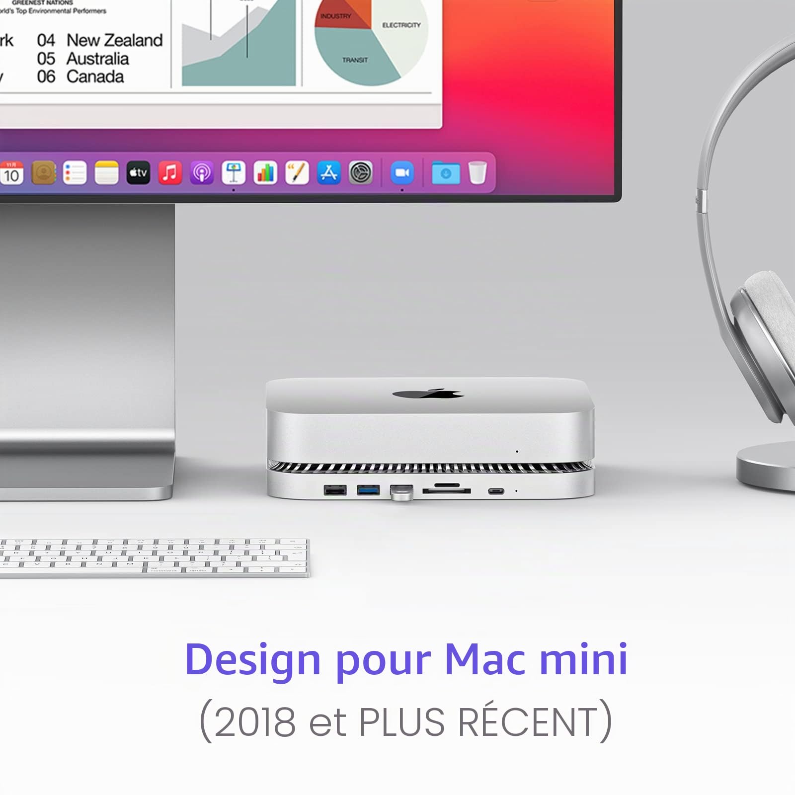 Hub USB-C avec boîtier de disque dur pour Mac Mini M1, station d'accueil de type C avec fente SSD SATA/HDD, double port USB 3.0/2.0, lecteurs de cartes TF/SD, compatible avec Mac Mini 2018/2020